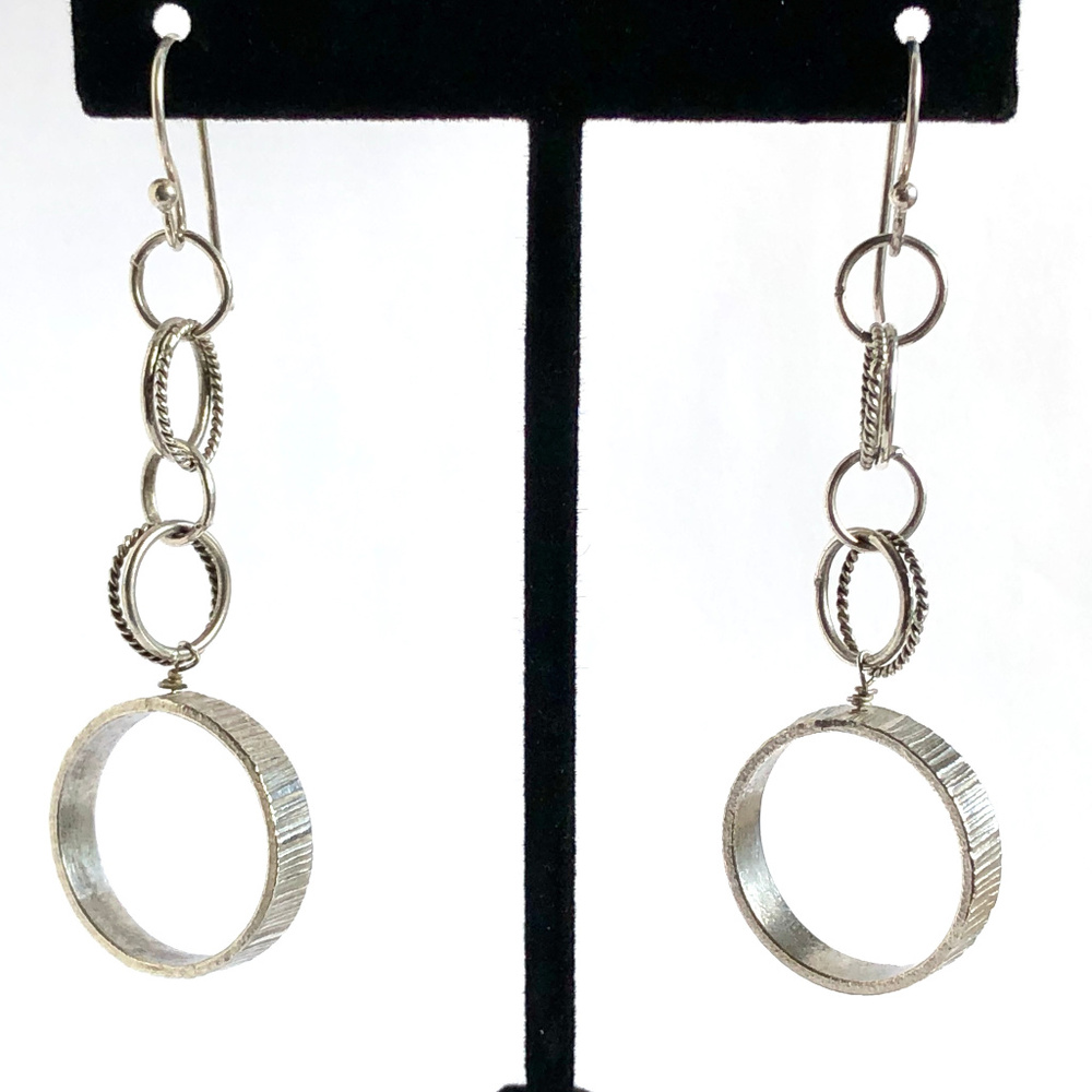 Genuine STERLING SILVER Drop Hoop Earrings
